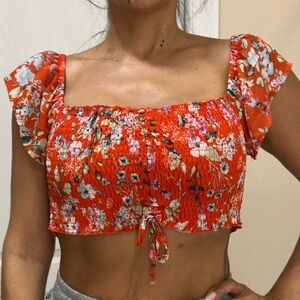 No Boundaries Red Floral Crop Top